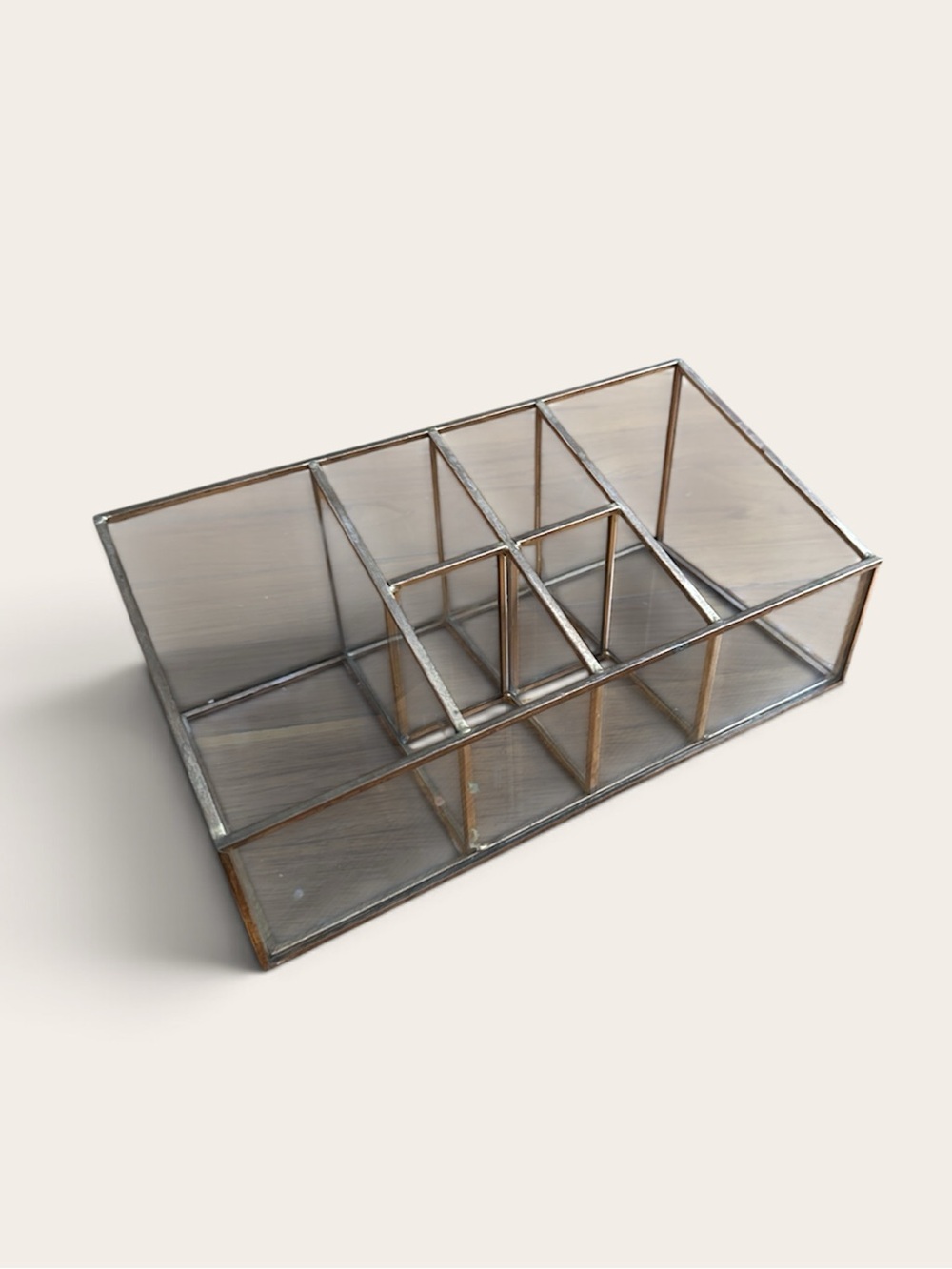 Smoked Glass Organizer Tray with Metal Frame - Bronze